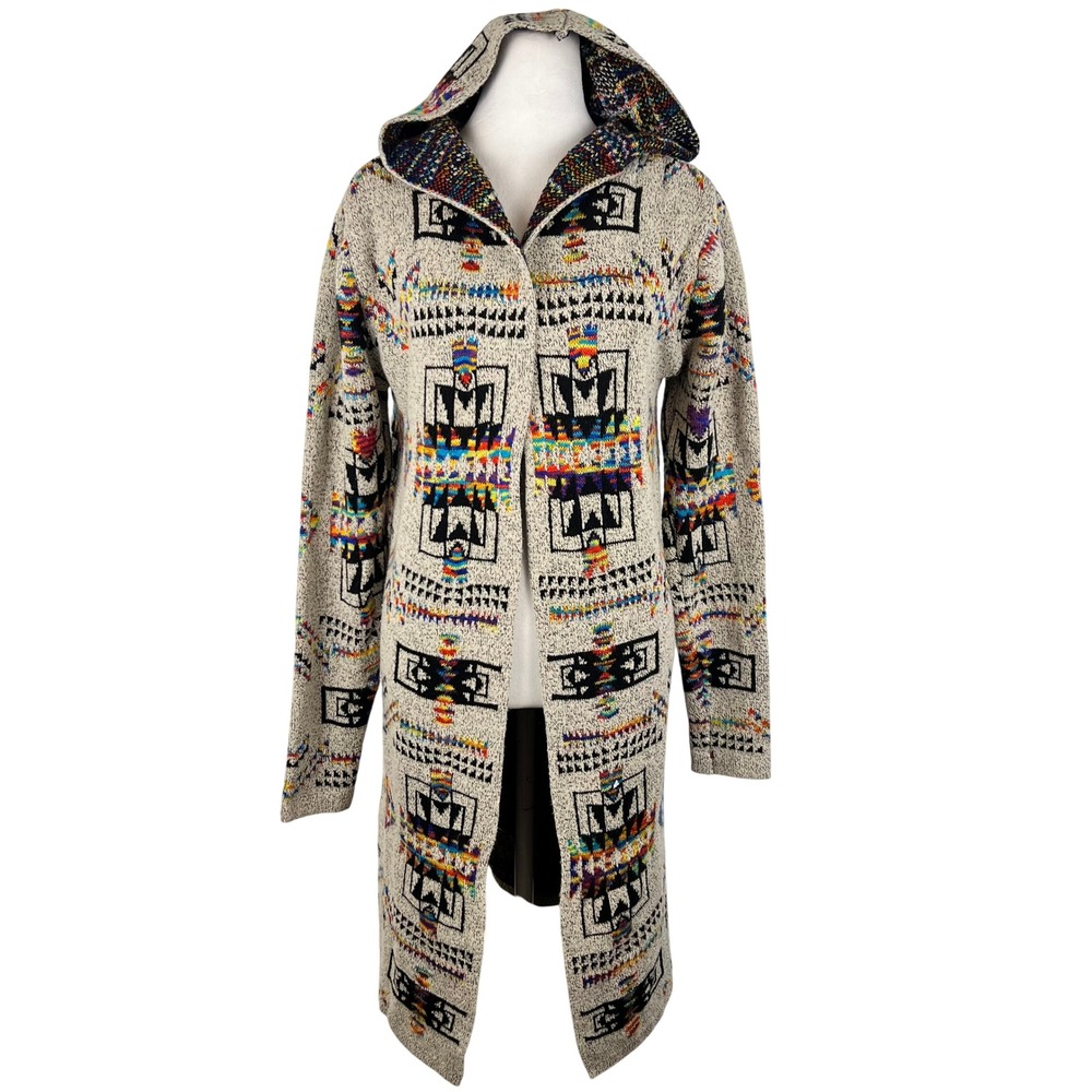 Northern Angel Aztec Rainbow Western Boho Long Hooded Cardigan Size XL Autumn